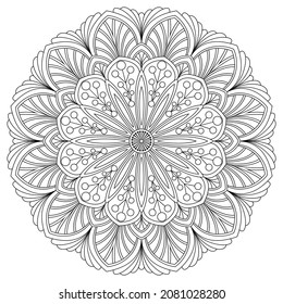 Vector drawing for coloring book. Geometric floral pattern. Contour drawing on a white background. Mandala.
