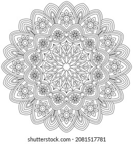 Vector drawing for coloring book. Geometric floral pattern. Contour drawing on a white background. Mandala.