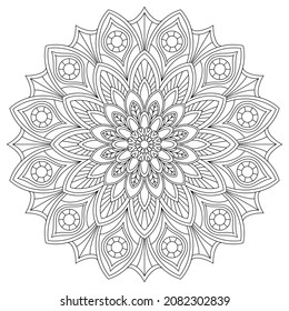 Dibujo de vectores para libro de coloreado. Patrón floral geométrico. Dibujo de contorno sobre un fondo blanco. Mandala.