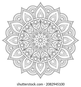 Vector drawing for coloring book. Geometric floral pattern. Contour drawing on a white background. Mandala.