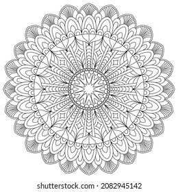 Vector drawing for coloring book. Geometric floral pattern. Contour drawing on a white background. Mandala.