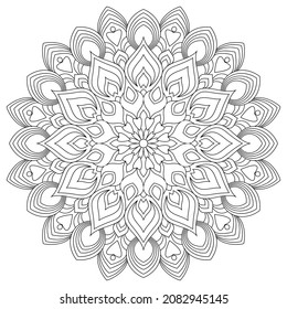 Vector drawing for coloring book. Geometric floral pattern. Contour drawing on a white background. Mandala.