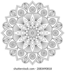 Dibujo de vectores para libro de coloreado. Patrón floral geométrico. Dibujo de contorno sobre un fondo blanco. Mandala.