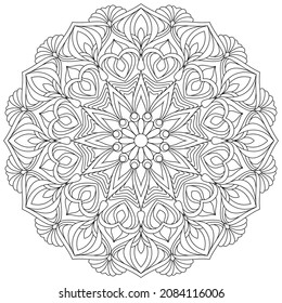 Dibujo de vectores para libro de coloreado. Patrón floral geométrico. Dibujo de contorno sobre un fondo blanco. Mandala.