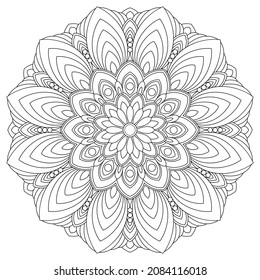 Dibujo de vectores para libro de coloreado. Patrón floral geométrico. Dibujo de contorno sobre un fondo blanco. Mandala.