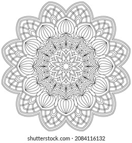 Vector drawing for coloring book. Geometric floral pattern. Contour drawing on a white background. Mandala.