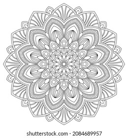 Vector drawing for coloring book. Geometric floral pattern. Contour drawing on a white background. Mandala.