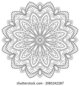 Vector drawing for coloring book. Geometric floral pattern. Contour drawing on a white background. Mandala.
