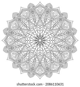 Vector drawing for coloring book. Geometric floral pattern. Contour drawing on a white background. Mandala.