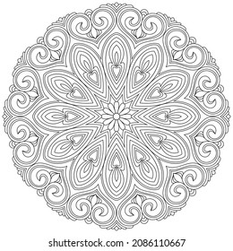 Dibujo de vectores para libro de coloreado. Patrón floral geométrico. Dibujo de contorno sobre un fondo blanco. Mandala.