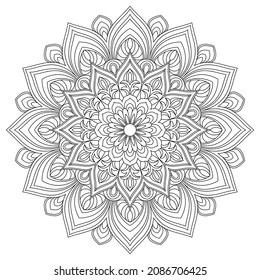 Vector drawing for coloring book. Geometric floral pattern. Contour drawing on a white background. Mandala.