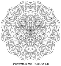 Vector drawing for coloring book. Geometric floral pattern. Contour drawing on a white background. Mandala.