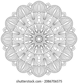 Vector drawing for coloring book. Geometric floral pattern. Contour drawing on a white background. Mandala.