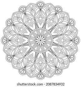 Dibujo de vectores para libro de coloreado. Patrón floral geométrico. Dibujo de contorno sobre un fondo blanco. Mandala.