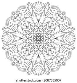 Vector drawing for coloring book. Geometric floral pattern. Contour drawing on a white background. Mandala.