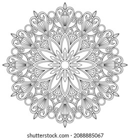 Vector drawing for coloring book. Geometric floral pattern. Contour drawing on a white background. Mandala.