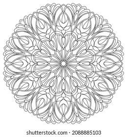 Vector drawing for coloring book. Geometric floral pattern. Contour drawing on a white background. Mandala.
