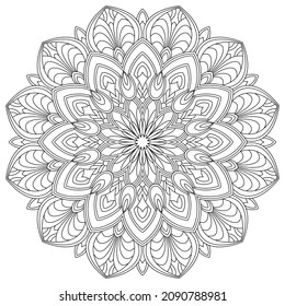 Vector drawing for coloring book. Geometric floral pattern. Contour drawing on a white background. Mandala.