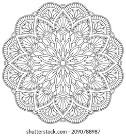 Dibujo de vectores para libro de coloreado. Patrón floral geométrico. Dibujo de contorno sobre un fondo blanco. Mandala.