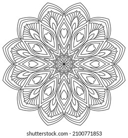 Vector drawing for coloring book. Geometric floral pattern. Contour drawing on a white background. Mandala.