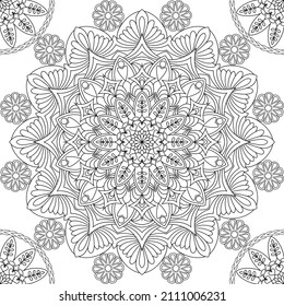 Dibujo de vectores para libro de coloreado. Patrón floral geométrico. Dibujo de contorno sobre un fondo blanco. Mandala.