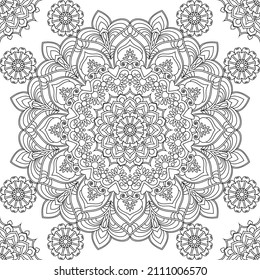 Vector drawing for coloring book. Geometric floral pattern. Contour drawing on a white background. Mandala.