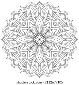 Dibujo de vectores para libro de coloreado. Patrón floral geométrico. Dibujo de contorno sobre un fondo blanco. Mandala.