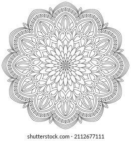 Vector drawing for coloring book. Geometric floral pattern. Contour drawing on a white background. Mandala.