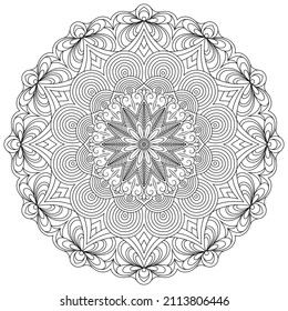 Vector drawing for coloring book. Geometric floral pattern. Contour drawing on a white background. Mandala.