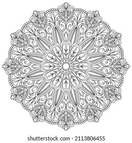 Vector drawing for coloring book. Geometric floral pattern. Contour drawing on a white background. Mandala.