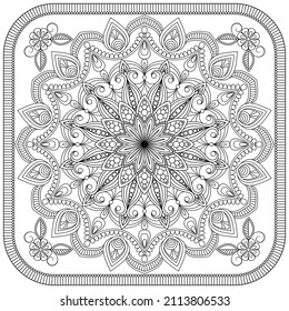 Dibujo de vectores para libro de coloreado. Patrón floral geométrico. Dibujo de contorno sobre un fondo blanco. Mandala.