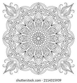 Vector drawing for coloring book. Geometric floral pattern. Contour drawing on a white background. Mandala.