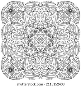 Dibujo de vectores para libro de coloreado. Patrón floral geométrico. Dibujo de contorno sobre un fondo blanco. Mandala.