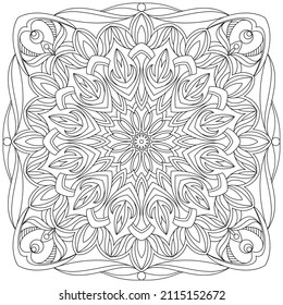 Vector drawing for coloring book. Geometric floral pattern. Contour drawing on a white background. Mandala.