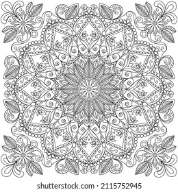 Vector drawing for coloring book. Geometric floral pattern. Contour drawing on a white background. Mandala.