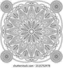 Vector drawing for coloring book. Geometric floral pattern. Contour drawing on a white background. Mandala.