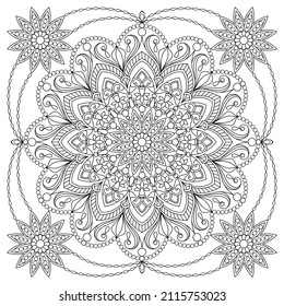 Vector drawing for coloring book. Geometric floral pattern. Contour drawing on a white background. Mandala.