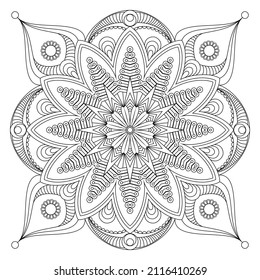 Dibujo de vectores para libro de coloreado. Patrón floral geométrico. Dibujo de contorno sobre un fondo blanco. Mandala.