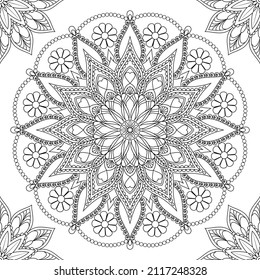Vector drawing for coloring book. Geometric floral pattern. Contour drawing on a white background. Mandala.