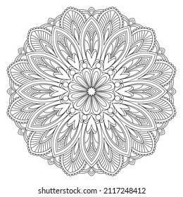 Vector drawing for coloring book. Geometric floral pattern. Contour drawing on a white background. Mandala.