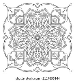 Dibujo de vectores para libro de coloreado. Patrón floral geométrico. Dibujo de contorno sobre un fondo blanco. Mandala.