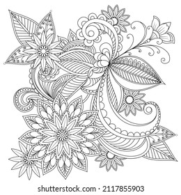 Vector drawing for coloring book. Geometric floral pattern. Contour drawing on a white background