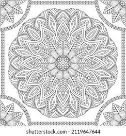 Vektorgrafik zum Färben des Buches. Geometrisches Blumenmuster. Studioaufnahme auf weißem Hintergrund. Mandala.