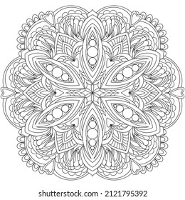 Vector drawing for coloring book. Geometric floral pattern. Contour drawing on a white background