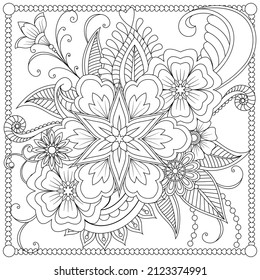 Dibujo de vectores para libro de coloreado. Patrón floral geométrico. Dibujo de contorno sobre fondo blanco
