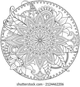 Vector drawing for coloring book. Geometric floral pattern. Contour drawing on a white background