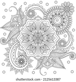 Vector drawing for coloring book. Geometric floral pattern. Contour drawing on a white background