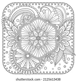 Dibujo de vectores para libro de coloreado. Patrón floral geométrico. Dibujo de contorno sobre fondo blanco