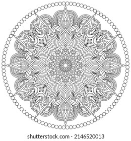 Dibujo de vectores para libro de coloreado. Patrón floral geométrico. Dibujo de contorno sobre un fondo blanco. Mandala.