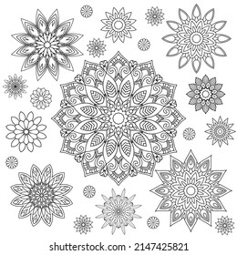 Vector drawing for coloring book. Geometric floral pattern. Contour drawing on a white background